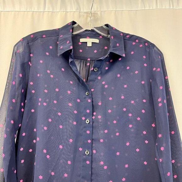 Uniqlo Womens Button Front Shirt Multicolor Stars Print Long Sleeve Sheer S - Picture 6 of 10